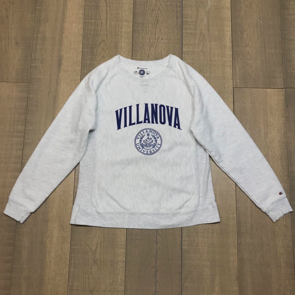Champion Reverse Weave VILLANOVA University Sweatshirt Womens Sz L Gray Vtg Crew
